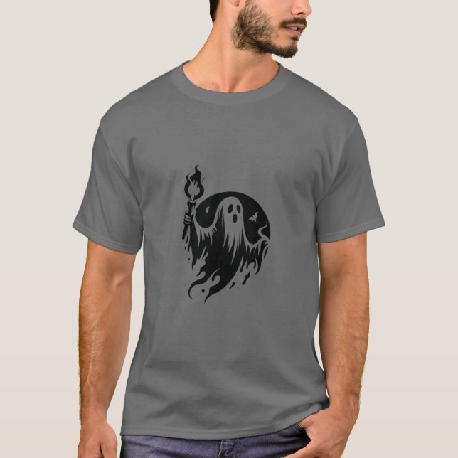 Manar Grått T-Shirt med Black Ghost Holding (Framsida)