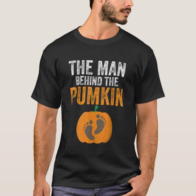 Manar Gravid Halloween Man bakom Pumpkin Co T Shirt (Framsida)