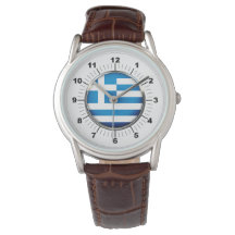 Manar Grekland Flagga Classic Brown Leather Watch