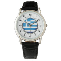 Manar Grekland Flagga Krona Black Leather Strap Wa