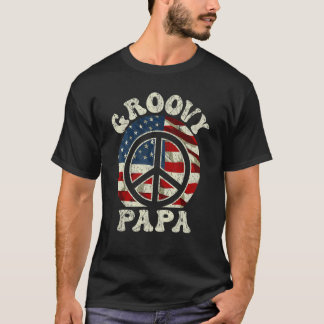 Manar Groovy Pappa 70-talet Aesthetic USA flagga R T Shirt
