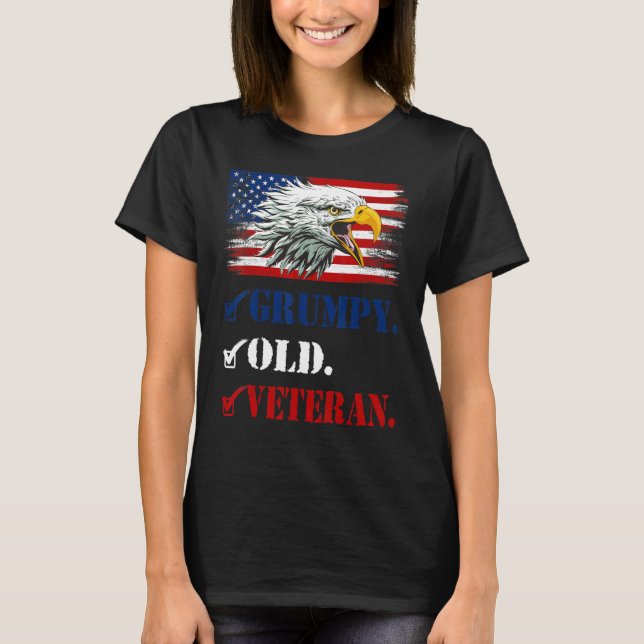 Manar Grumpy Old Veteran American Eagle Flagga F T Shirt (Framsida)