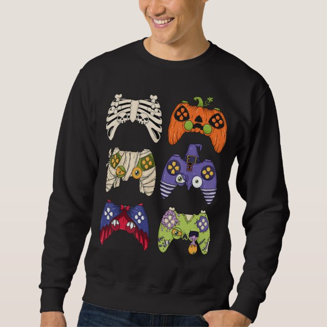 Manar Halloween Skeleton Zombie Gaming Controller  Lång Ärmad Tröja (Framsida)