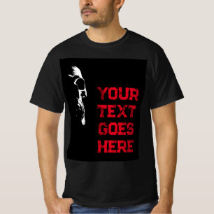 Manar Halloween Skull, nedtonad text, svart röd T Shirt