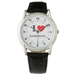 Manar Heart Black Leather Strap Watch Armbandsur