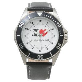 Manar Heart Black Leather Strap Watch Armbandsur
