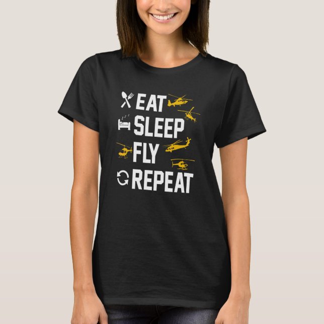 Manar Helikopter Pilot Heli Eat viloläge Upprepa T Shirt (Framsida)