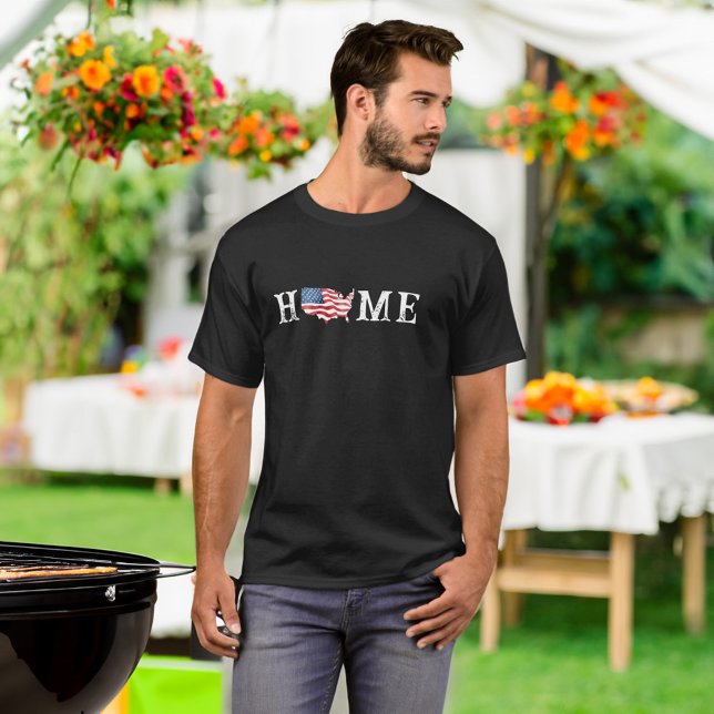 Manar HemUSA Karta Amerikanska Flagga 4 juli T Shirt (Mens' Home USA Map American Flag July 4th T-Shirt BBQ Garden Party)