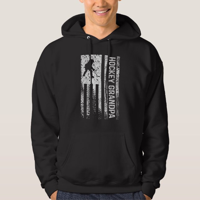 Manar Hockey Grandpa Distress American Flagga Hoodie (Framsida)
