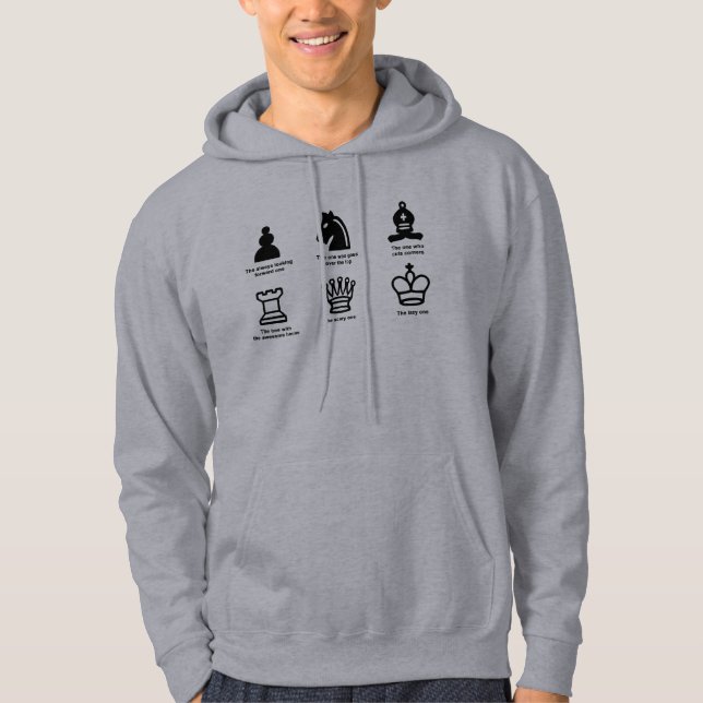 Manar hoodie grått/blått med humoristisk schackdes (Framsida)