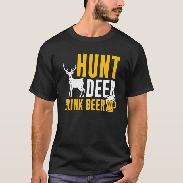 Manar Hunting Hunter Hunt Hjort Drink Beer T Shirt (Framsida)