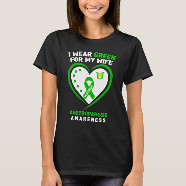 Manar I Bära Grönt för min fru Gastroparesis Aware T Shirt (Framsida)
