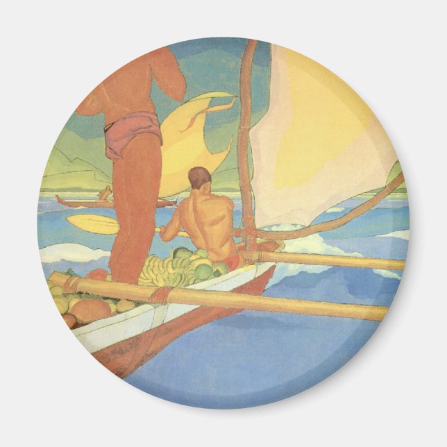 "Manar i en outrigger Canoe Headed for Shore" Magnet (Framsidan)