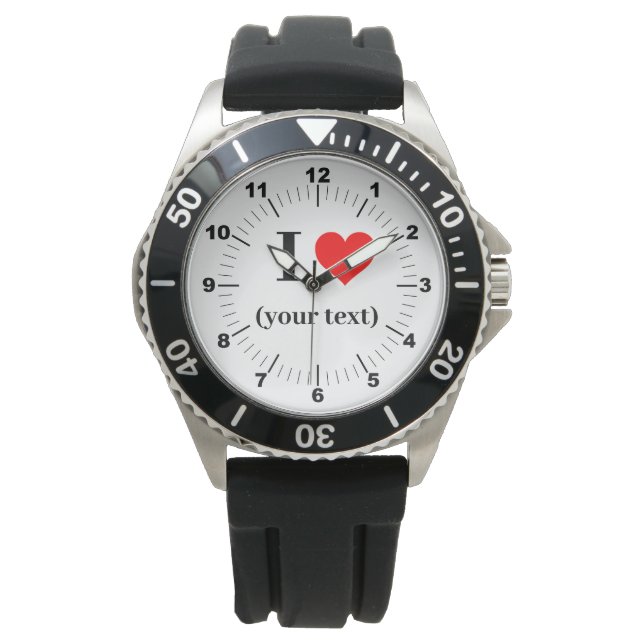 Manar I Heart Black Rubber Strap Watch Armbandsur (Framsida)