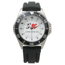 Manar I Heart Black Rubber Strap Watch