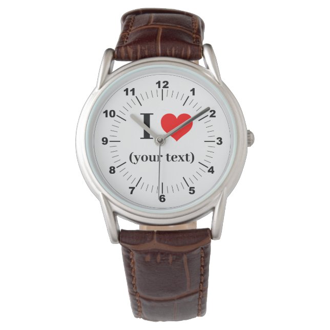 Manar I Heart Classic Brown Leather Strap Watch Armbandsur (Framsida)
