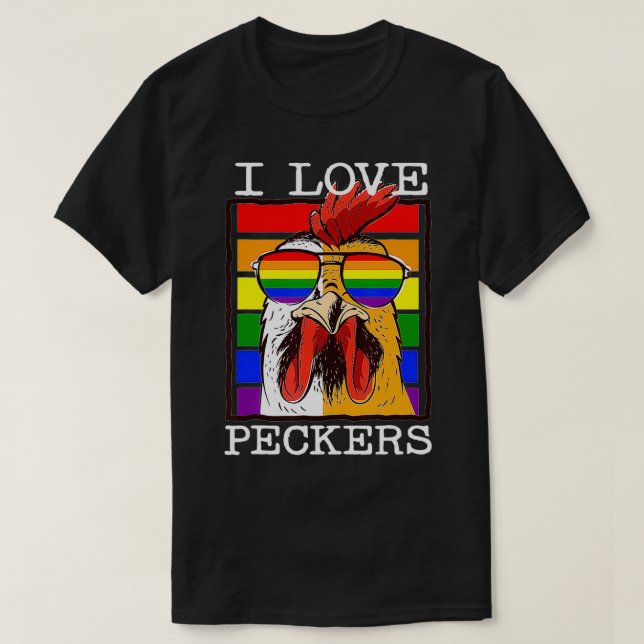 Manar I Kärlek Peckers Tupp Gay HBT Rainbow Chick T Shirt (Design framsida)
