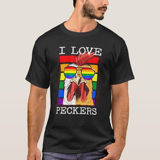Manar I Kärlek Peckers Tupp Gay Lgbt Rainbow Chick T Shirt (Framsida)