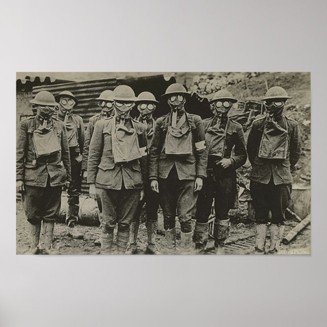 Manar i WWI-utskrift i gasmask Poster (Framsidan)