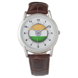 Manar India Flagga Classic Brown Leather Strap Wat Armbandsur