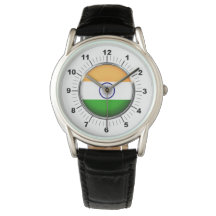 Manar India Flagga Krona Black Leather Strap Watch