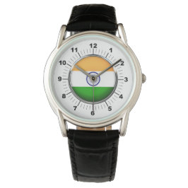 Manar India Flagga Krona Black Leather Strap Watch Armbandsur