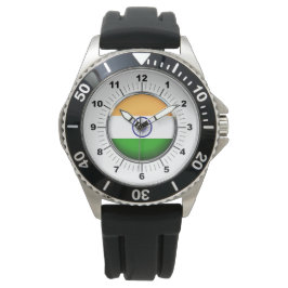 Manar India Flagga Krona Black Rubber Strap Watch Armbandsur