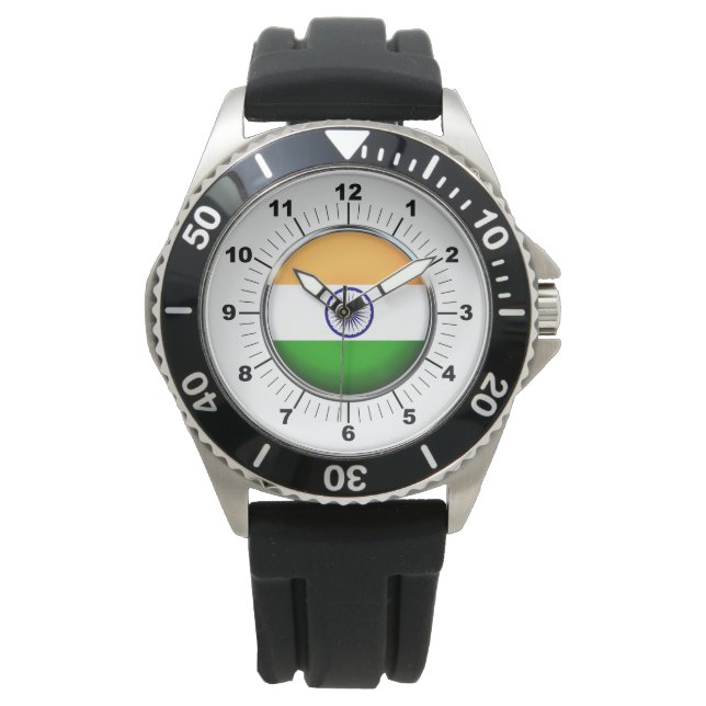 Manar India Flagga Krona Black Rubber Strap Watch Armbandsur (Framsida)
