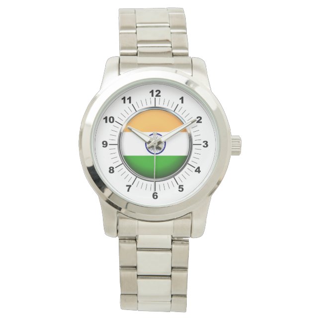 Manar India Flagga Oversized Silver Bracelet Watch Armbandsur (Framsida)