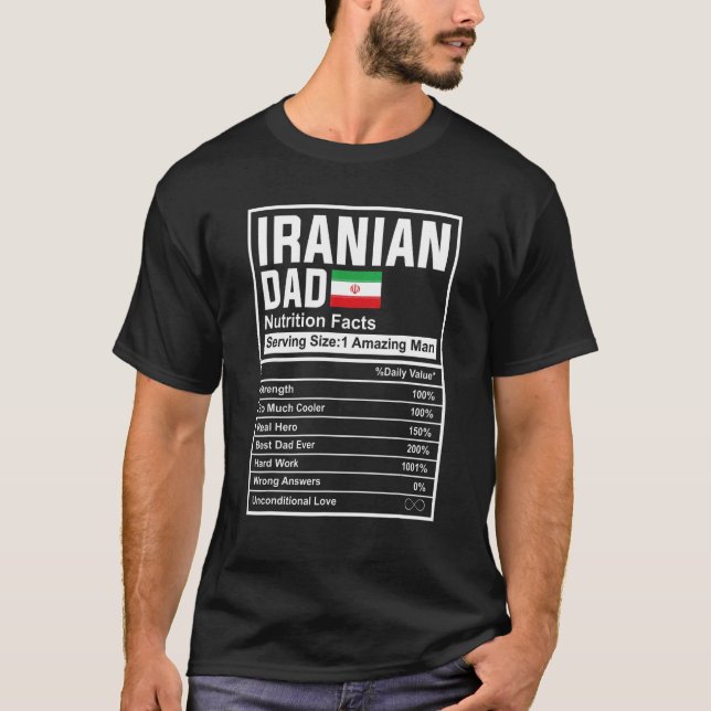 Manar Iran Pappa Nutrition Facts Fars dag Nati T Shirt (Framsida)