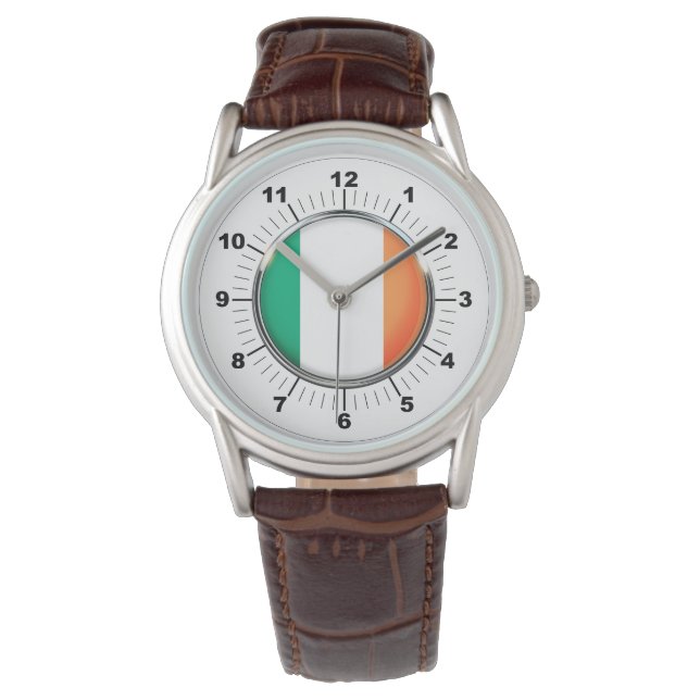 Manar Irland Flagga Classic Brown Leather Watch Armbandsur (Framsida)