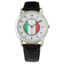 Manar Italien Flagga Black Leather Strap Watch