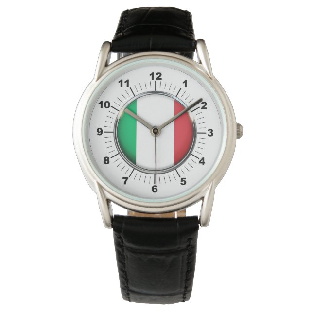Manar Italien Flagga Black Leather Strap Watch Armbandsur (Framsida)