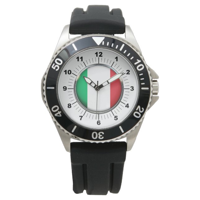 Manar Italien Flagga Black Rubber Strap Watch Armbandsur (Framsida)