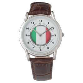 Manar Italien Flagga Classic Brown Leather Watch Armbandsur