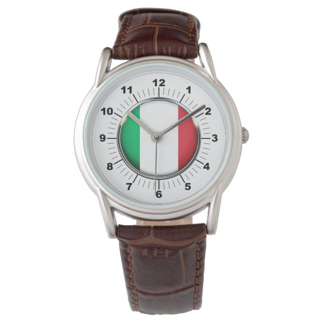 Manar Italien Flagga Classic Brown Leather Watch Armbandsur (Framsida)
