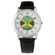 Manar Jamaica Flagga Black Leather Strap Watch