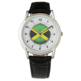 Manar Jamaica Flagga Black Leather Strap Watch Armbandsur