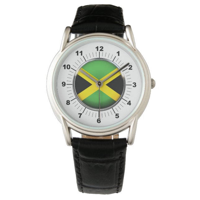 Manar Jamaica Flagga Black Leather Strap Watch Armbandsur (Framsida)