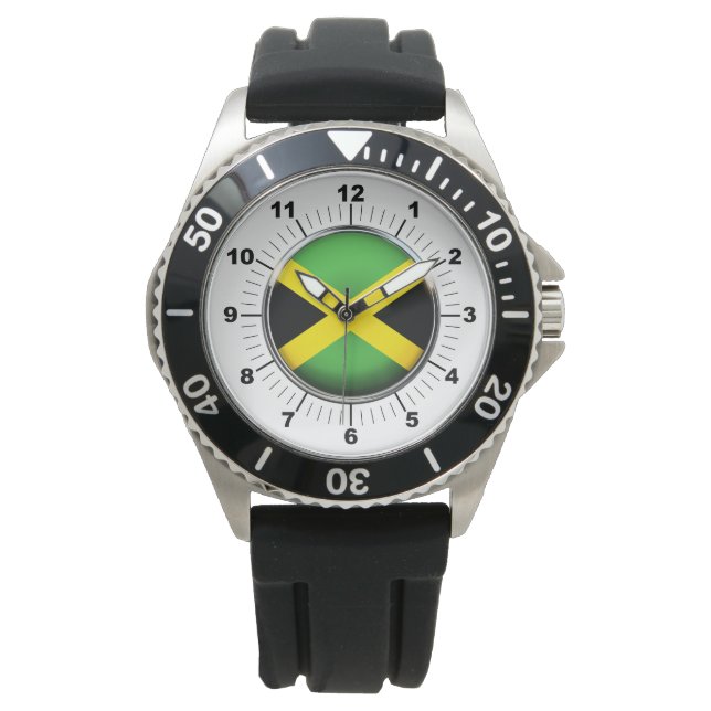 Manar Jamaica Flagga Krona Black Rubber Strap Armbandsur (Framsida)
