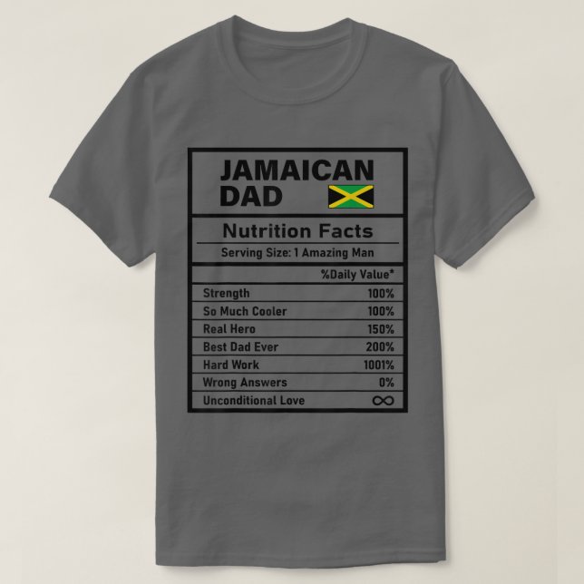 Manar Jamaican Pappa Nutrition Facts Fars dag Nat T Shirt (Design framsida)
