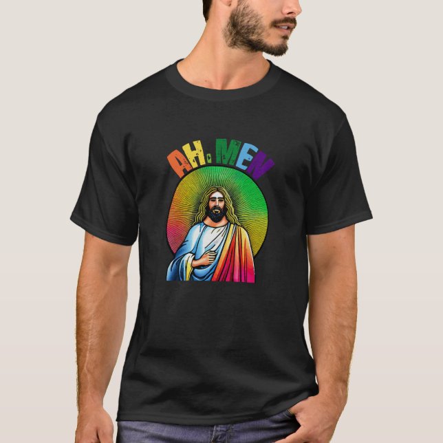Manar Jesus Kristus HGBTQ Rainbow Färg Christian T Shirt (Framsida)