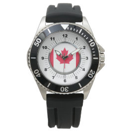 Manar Kanada Flagga Krona Black Rubber Strap Watch Armbandsur