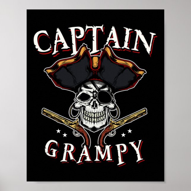 Manar kapten Grampy Pirat Hat och Skullbåt G Poster (Framsidan)