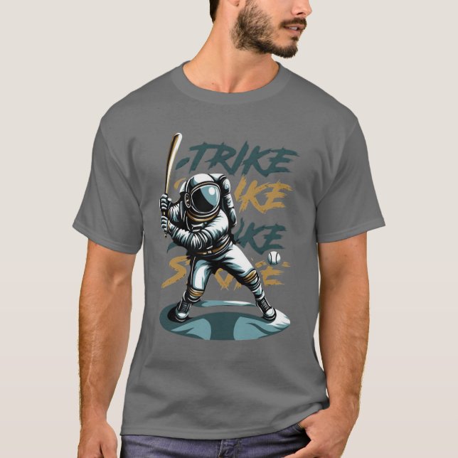 Manar Khaki T-Shirt med Alien Spela Baseball De (Framsida)