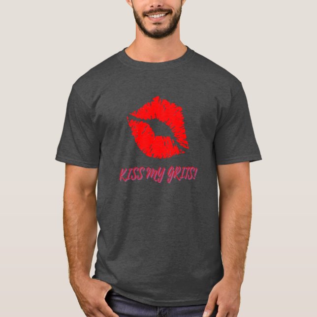 Manar ’Kiss My Grits’ med Läppar T Shirt (Framsida)