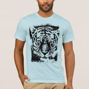 Manar Kortärmad Modern Light Blue Tiger Ansikte T Shirt