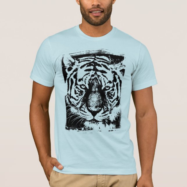 Manar Kortärmad Modern Light Blue Tiger Ansikte T Shirt (Framsida)