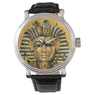 Manar Kung Tut Egyptiska Black Leather Strap Watch Armbandsur