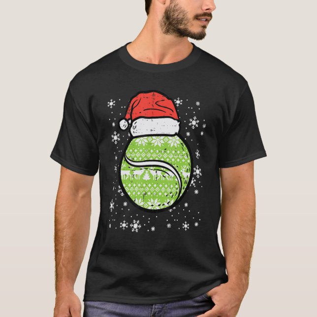Manar Kvinnor i jultomten tennis Boll Santa Julaft T Shirt (Framsida)